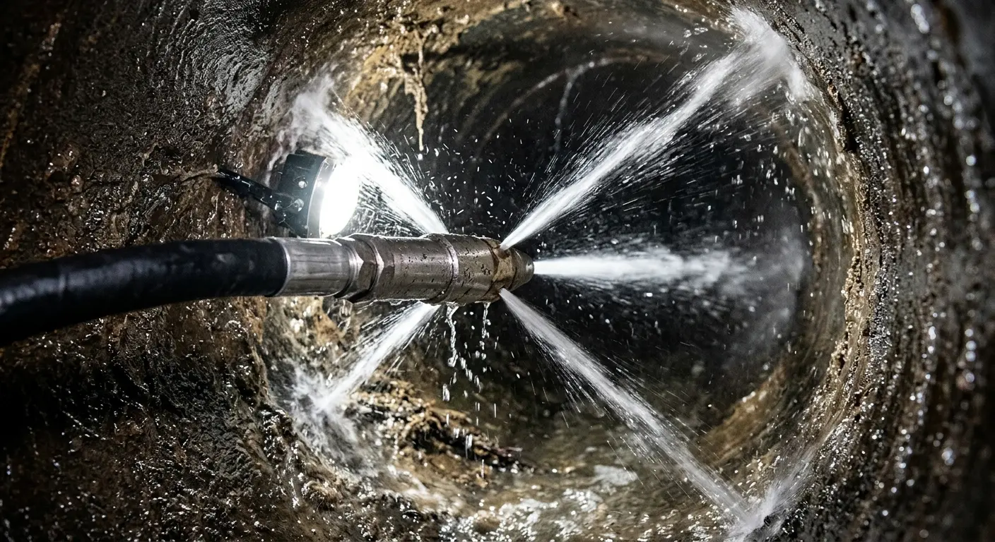 High-pressure hydro jetting nozzle cleaning sewer pipe for Sewer Line Relining in North Platte